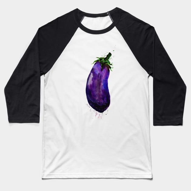 Eggplant Aubergine Watercolor Baseball T-Shirt by ZeichenbloQ